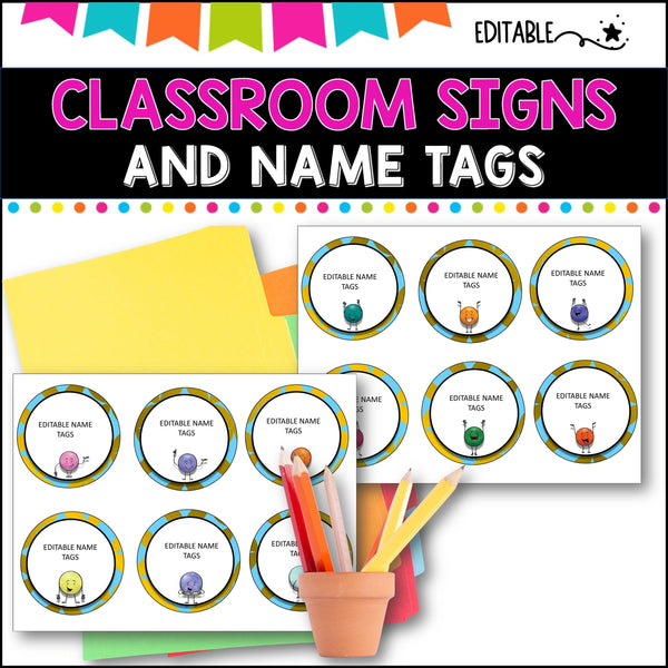 Classroom Signs and Name tags (Editable) TURQUOISE