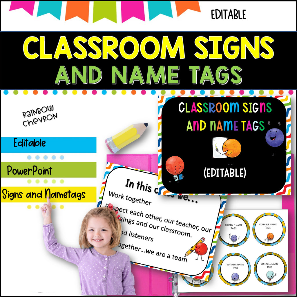 Class Roon Name Signs Classroom Signs and Name tags (Editable) CHEVRON