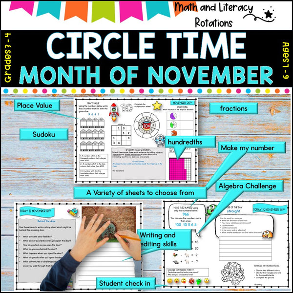 NOVEMBER NO Prep - SUB Pack -Literacy and Number -Grades 3-4 (30 days work)