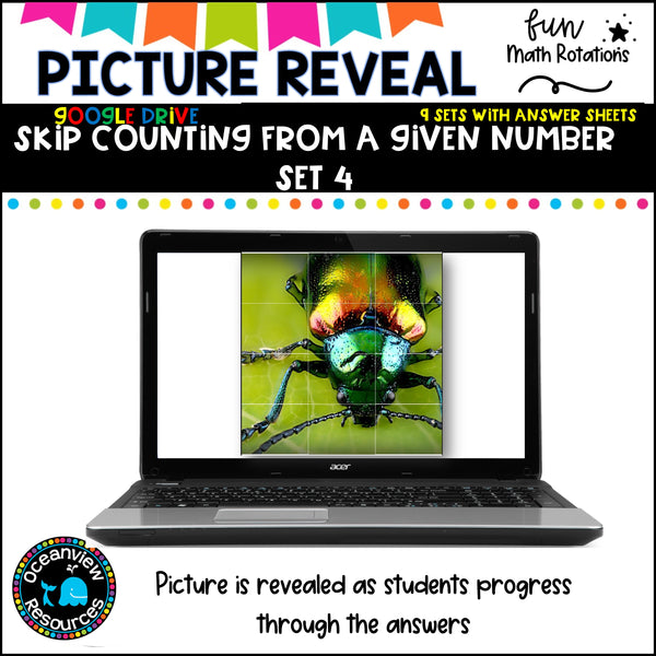 GOOGLE Picture Reveal SKIP COUNTING FROM A GIVEN NUMBER with worksheets (9 sets)