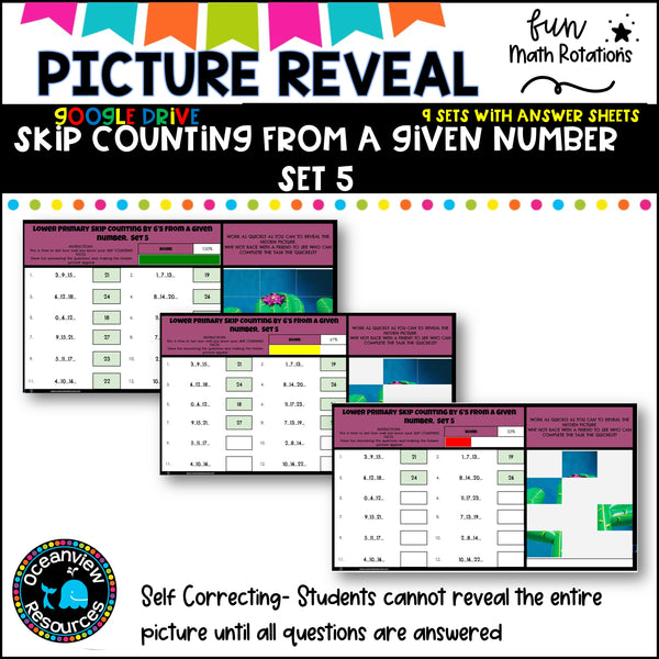 GOOGLE Picture Reveal SKIP COUNTING FROM A GIVEN NUMBER with worksheets (9 sets)