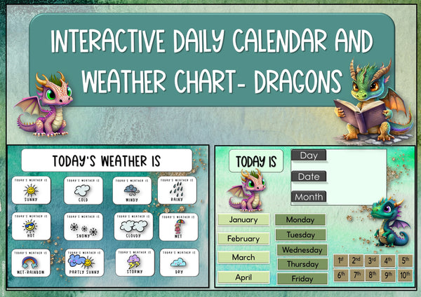 Daily Calendar and Weather chart- Interactive PowerPoint- DRAGON THEME