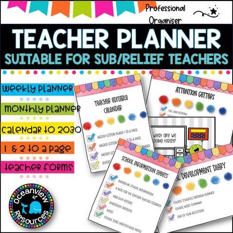 Teacher Planner with Calendars up to 2030- Ideal for Sub and Relief Teachers