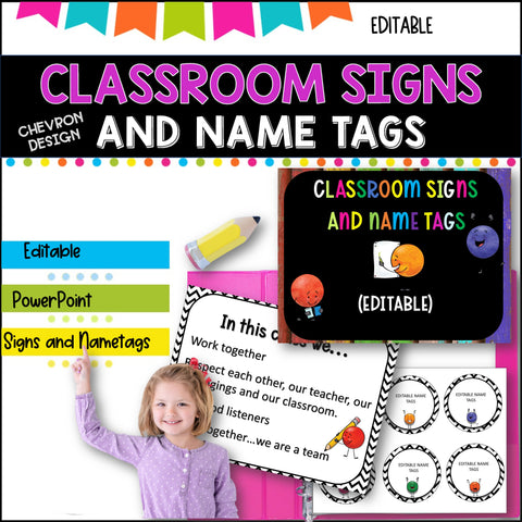 Classroom Signs and Name tags (Editable) PINK Half