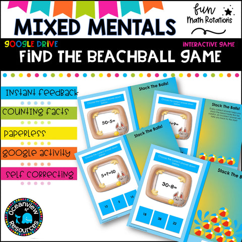 QUICK MATH MENTALS Game- Google Slides paperless activity-FUN ON THE BEACH