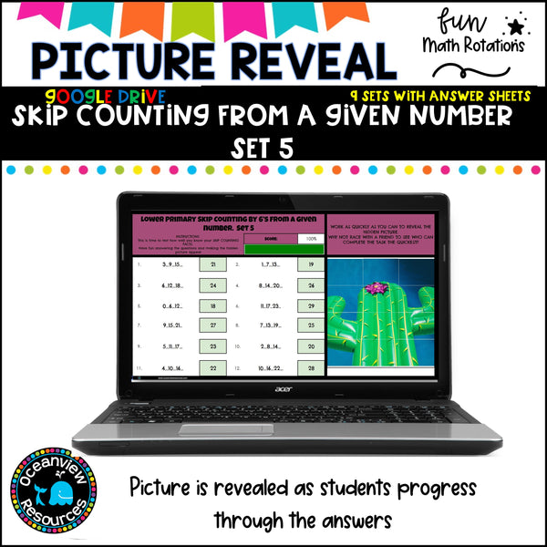 GOOGLE Picture Reveal SKIP COUNTING FROM A GIVEN NUMBER with worksheets (9 sets)