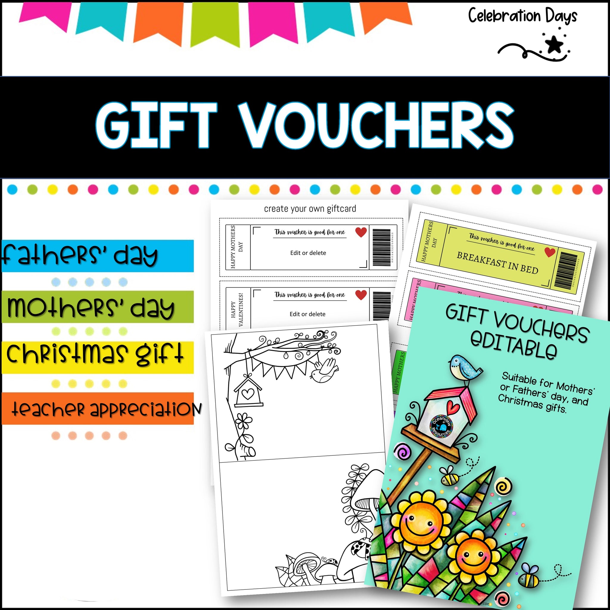 GIFT VOUCHER cards for Mother, Fathers' day or Christmas