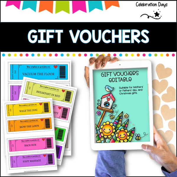 GIFT VOUCHER cards for Mother, Fathers' day or Christmas