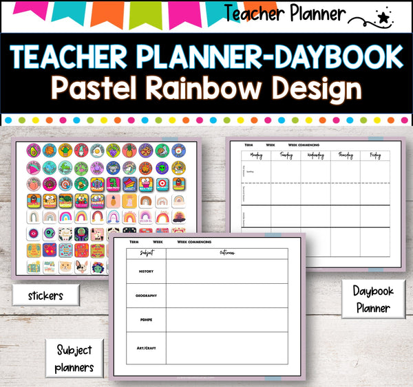 Daybook Planner for Teachers- PASTEL RAINBOW DESIGN  PDF I GOOGLE SLIDES I PPT