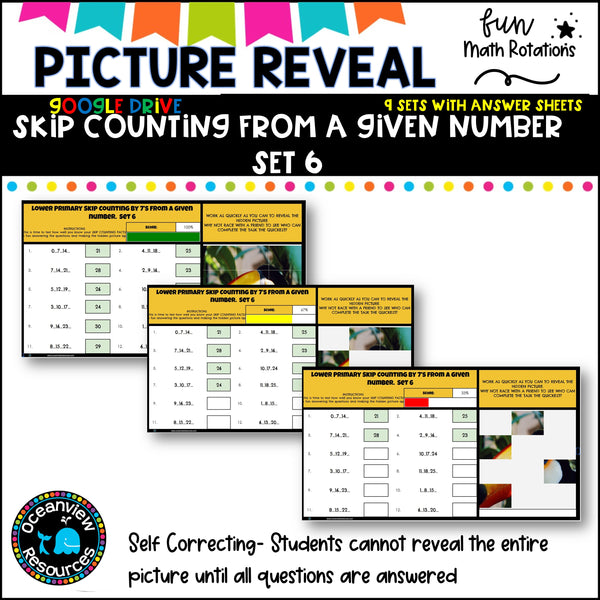 GOOGLE Picture Reveal SKIP COUNTING FROM A GIVEN NUMBER with worksheets (9 sets)