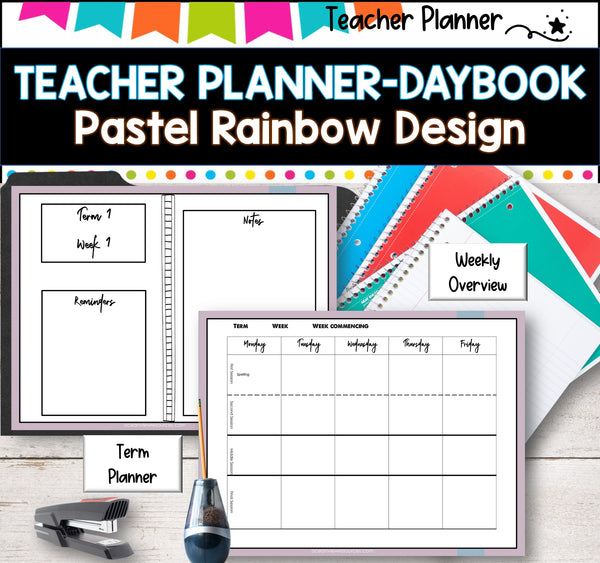 Daybook Planner for Teachers- PASTEL RAINBOW DESIGN  PDF I GOOGLE SLIDES I PPT