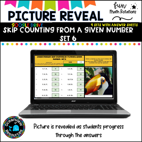 GOOGLE Picture Reveal SKIP COUNTING FROM A GIVEN NUMBER with worksheets (9 sets)