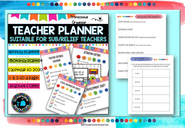Teacher Planner with Calendars up to 2030- Ideal for Sub and Relief Teachers