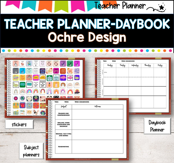 Daybook Planner for Teachers- OCHRE THEMED PDF I GOOGLE SLIDES I PPT