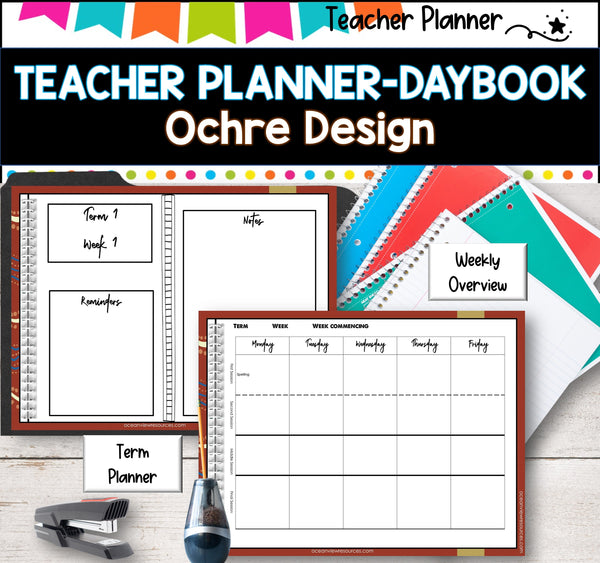 Daybook Planner for Teachers- OCHRE THEMED PDF I GOOGLE SLIDES I PPT