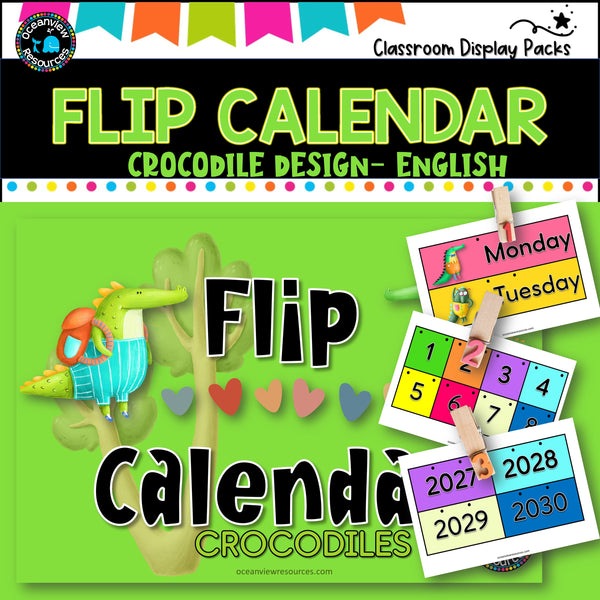 Perpetual Flip Calendars -dates, months, years - CROCODILES English