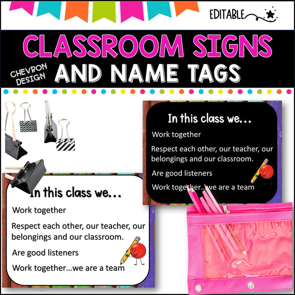 Classroom Signs and Name tags (Editable) WOOD