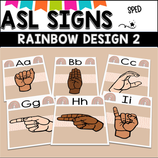 ASL Alphabet posters.  BOHO RAINBOW design 2