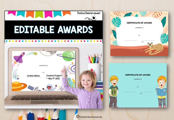 Editable Award Certificates- Suitable for All Year 30 designs to choose from