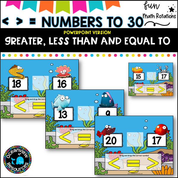 Equal to, greater and less than numbers to 30 POWERPOINT version