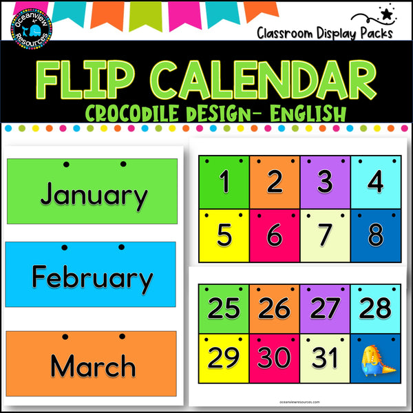 Perpetual Flip Calendars -dates, months, years - CROCODILES English