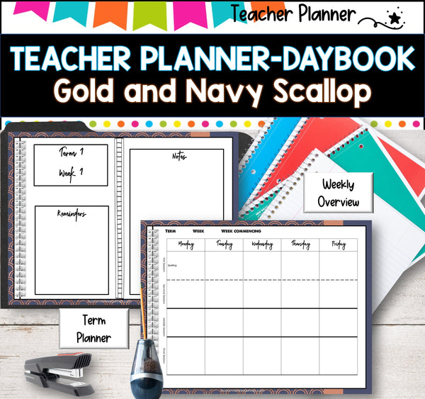 Daybook Planner for Teachers-ROSE GOLD AND NAVY PDF I GOOGLE SLIDES I PPT