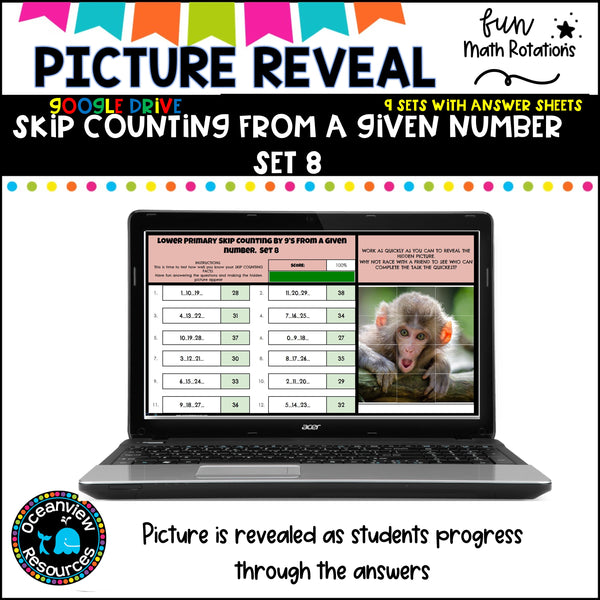 GOOGLE Picture Reveal SKIP COUNTING FROM A GIVEN NUMBER with worksheets (9 sets)