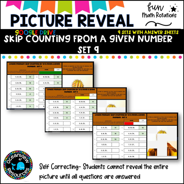 GOOGLE Picture Reveal SKIP COUNTING FROM A GIVEN NUMBER with worksheets (9 sets)