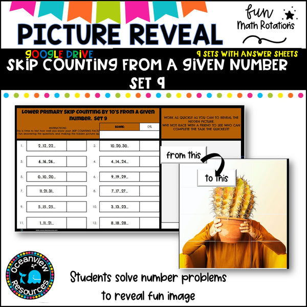 GOOGLE Picture Reveal SKIP COUNTING FROM A GIVEN NUMBER with worksheets (9 sets)