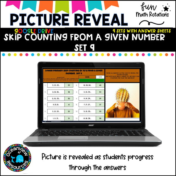 GOOGLE Picture Reveal SKIP COUNTING FROM A GIVEN NUMBER with worksheets (9 sets)