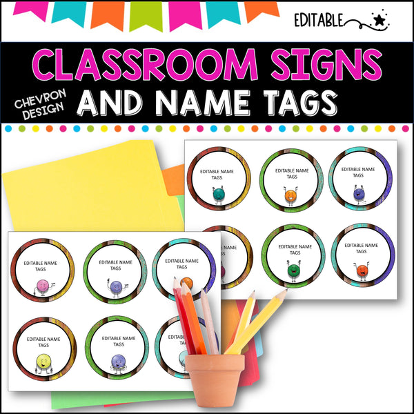 Classroom Signs and Name tags (Editable) PINK Half