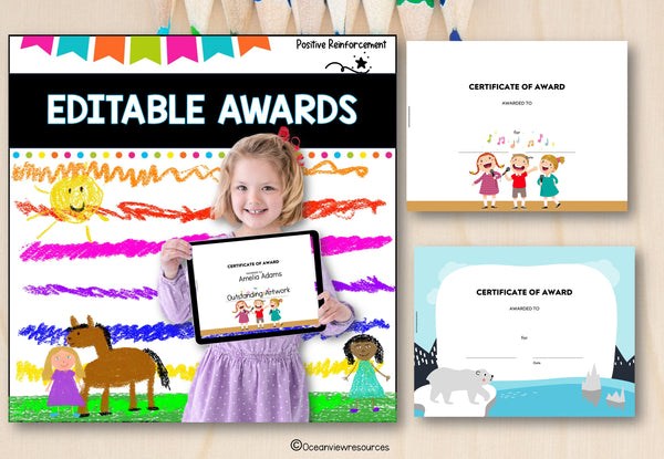 Editable Award Certificates- Suitable for All Year 30 designs to choose from