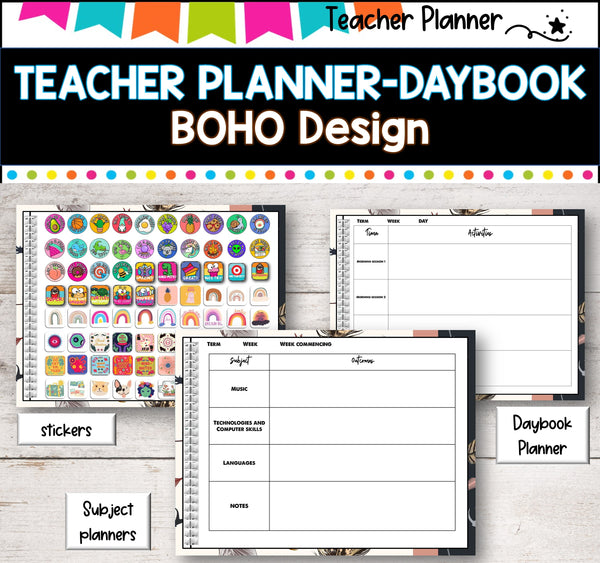 Daybook Planner for Teachers- BOHO PDF I GOOGLE SLIDES I PPT