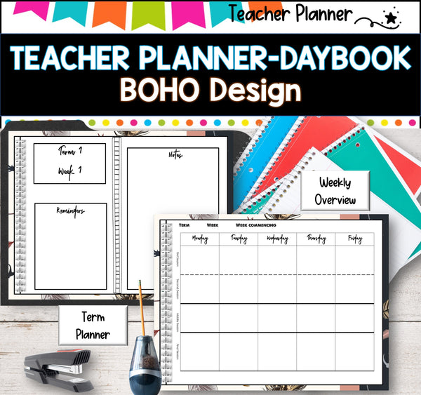 Daybook Planner for Teachers- BOHO PDF I GOOGLE SLIDES I PPT