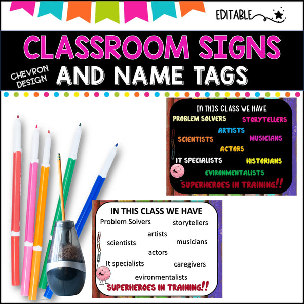 Classroom Signs and Name tags (Editable) WOOD