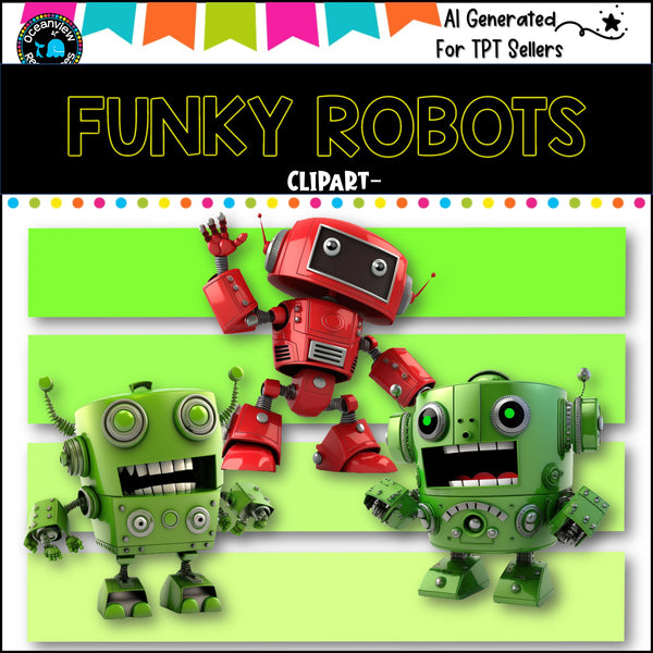 FUNKY ROBOTS - CLIPART  40 png files AI GENERATED