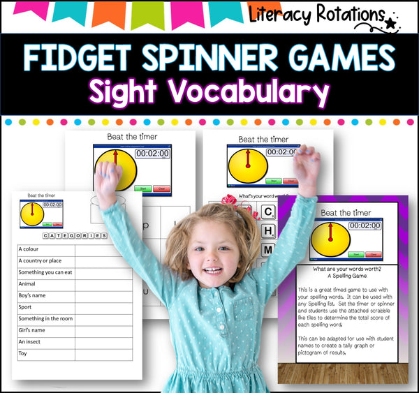 MATH , SPELLING and SIGHT WORD games using fidget spinners BUNDLE