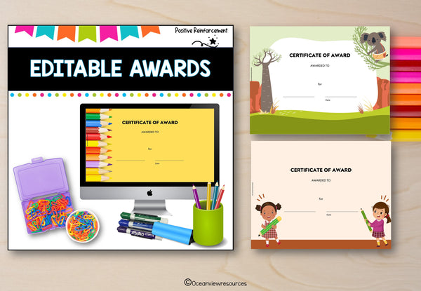 Editable Award Certificates- Suitable for All Year 30 designs to choose from