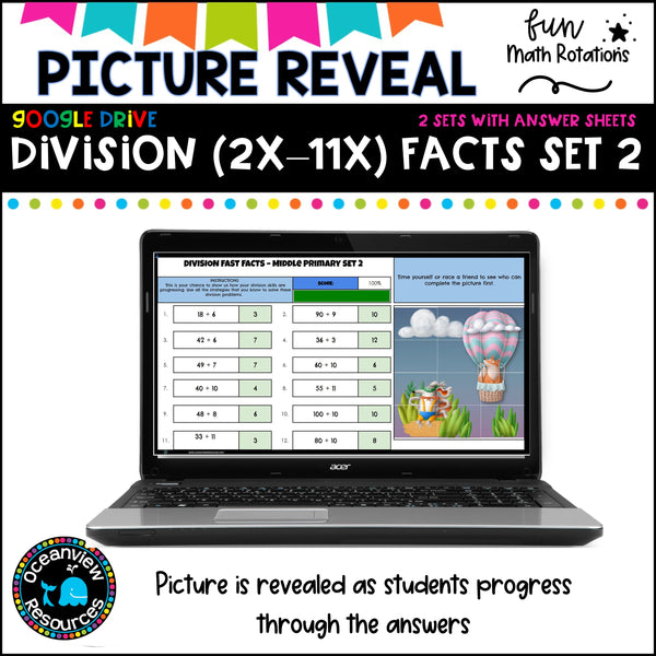 FUN Picture reveal DIGIT mixed division with worksheets (2 sets)