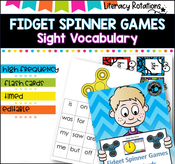 MATH , SPELLING and SIGHT WORD games using fidget spinners BUNDLE