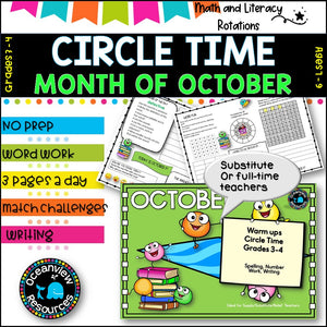 OCTOBER NO Prep - SUB Pack -Literacy and Number -Grades 3-4 (31 days work)