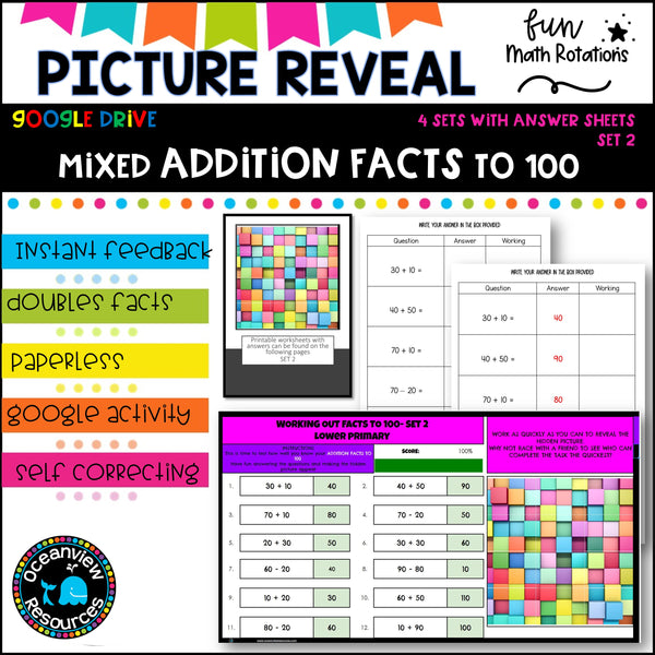 GOOGLE Picture Reveal doubles and near doubles with worksheets (4 sets)