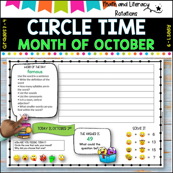 OCTOBER NO Prep - SUB Pack -Literacy and Number -Grades 3-4 (31 days work)