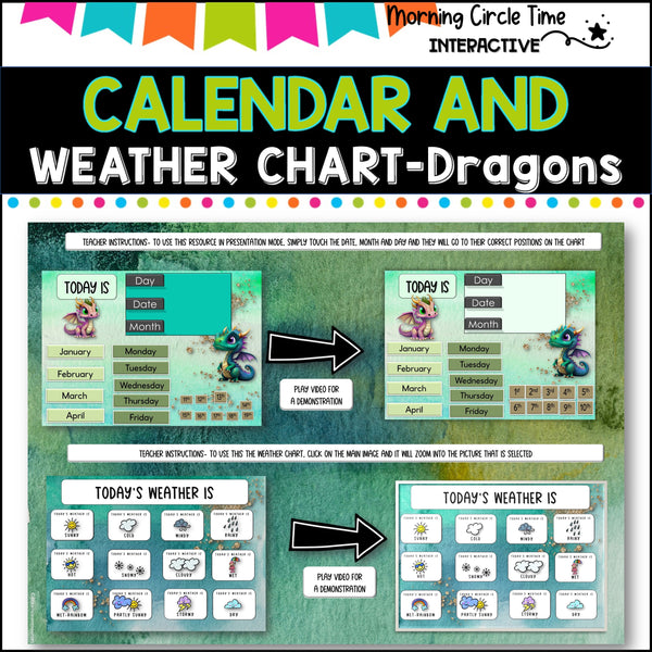 Daily Calendar and Weather chart- Interactive PowerPoint- DRAGON THEME