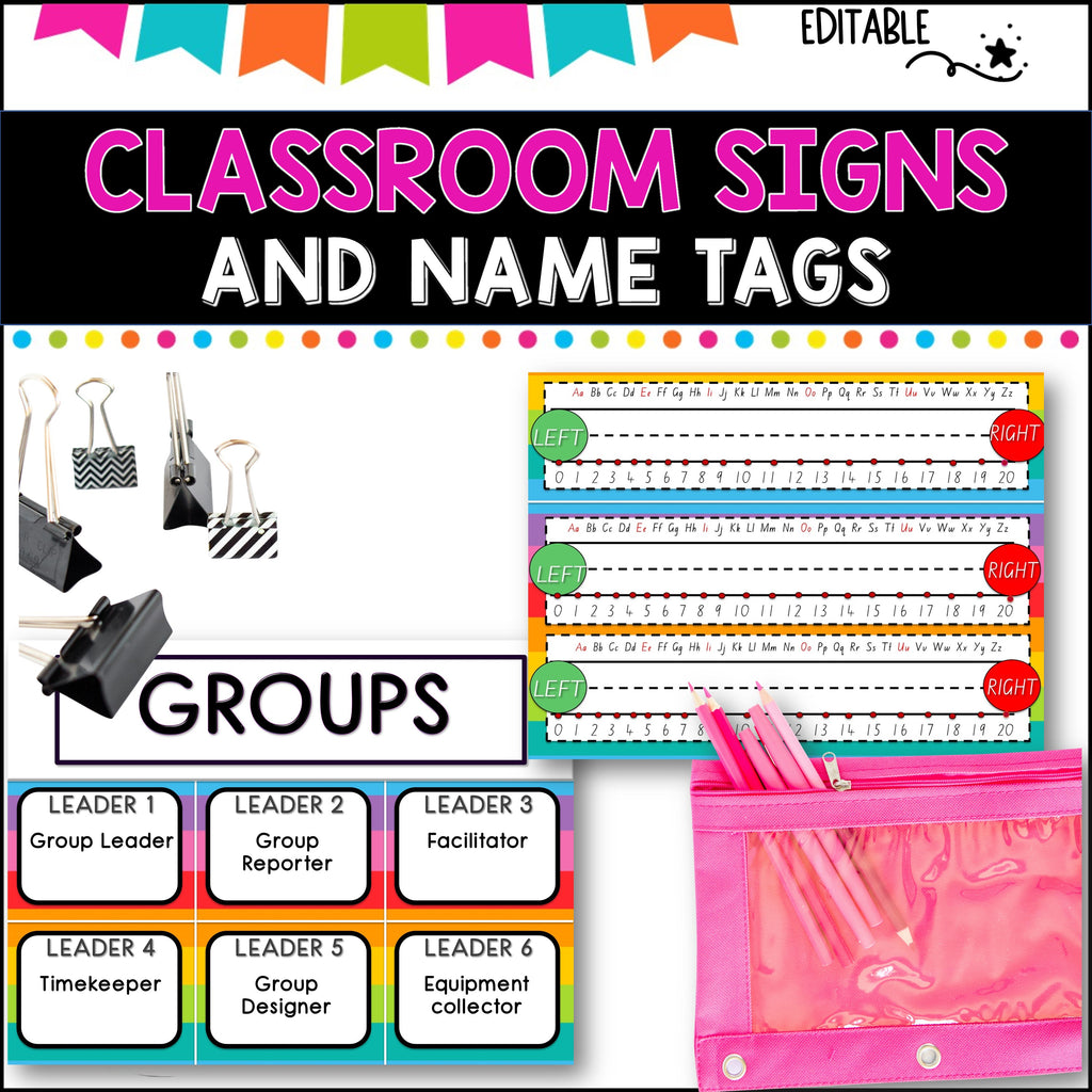 Paper Charts Sign Label CLASSROOM DECOR I RAINBOW STRIPES I labels, signs, posters and charts