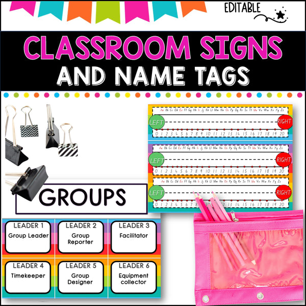 CLASSROOM DECOR I RAINBOW STRIPES I labels, signs, posters and charts