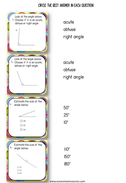 GOOGLE slides NINJA picture reveal 16 questions about angles with worksheets