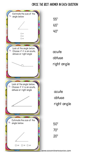 GOOGLE slides NINJA picture reveal 16 questions about angles with worksheets