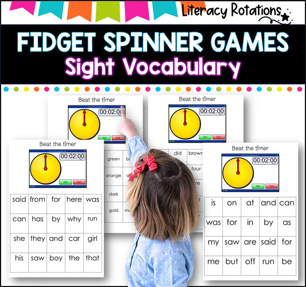 MATH , SPELLING and SIGHT WORD games using fidget spinners BUNDLE