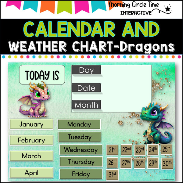 Daily Calendar and Weather chart- Interactive PowerPoint- DRAGON THEME